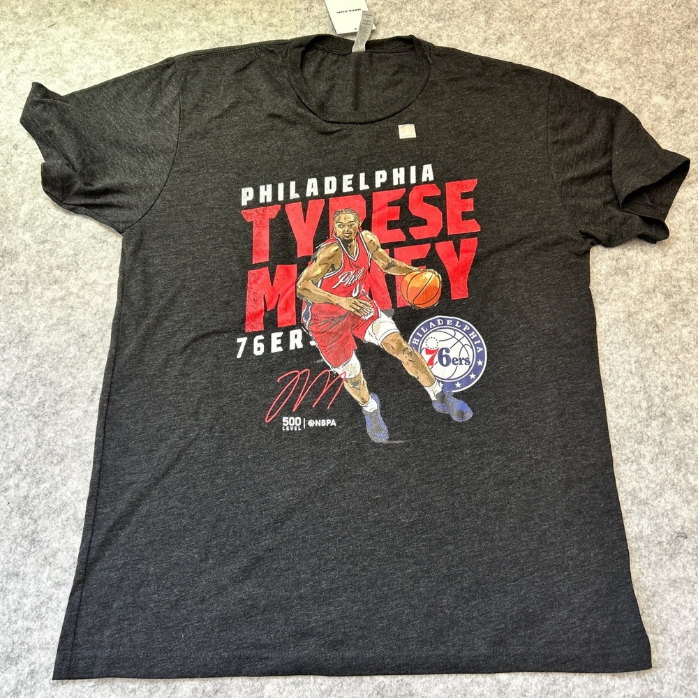 Tyrese Maxey Graphic Short Sleeve T-Shirt Sz Large - 500 Level - Black NWT